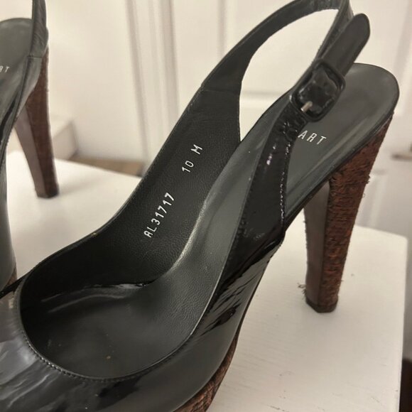 Stuart Weitzman Women's Peep Toe Black Patent Leather Platform Heels - Picture 3 of 14